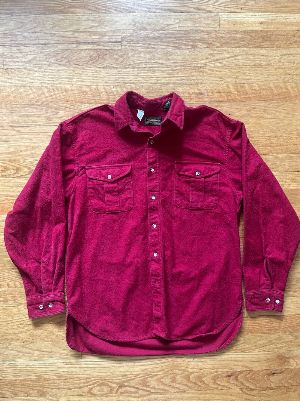 VTG Eddie Bauer Mens Large USA Made Heavy Cotton Chamois Flannel Shirt Red
